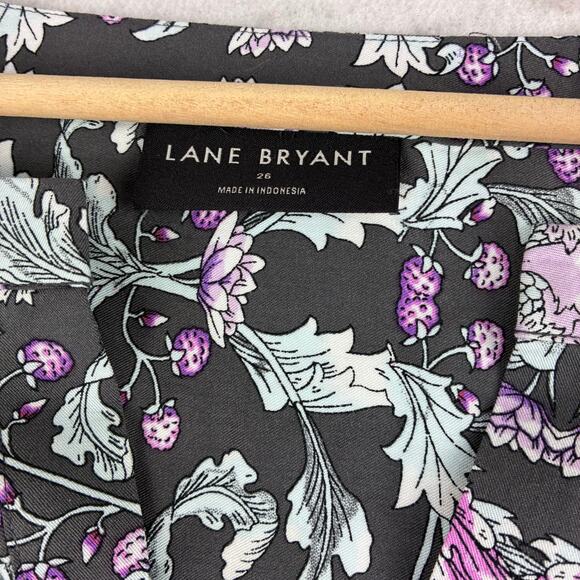 Lane Bryant Long Sleeve Blouse Women’s 26/3X Floral Peony Poppy Filigree Rayon - Picture 9 of 16